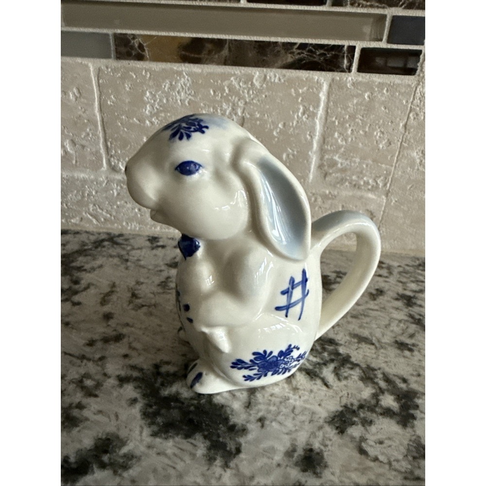 White and Blue Bunny Ceramic Pitcher - Decorative Dinnerware
